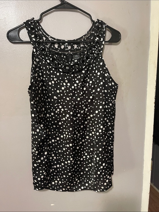 new directions Tops - new directions Black & White Polka Dot Crochet Neckline Tank